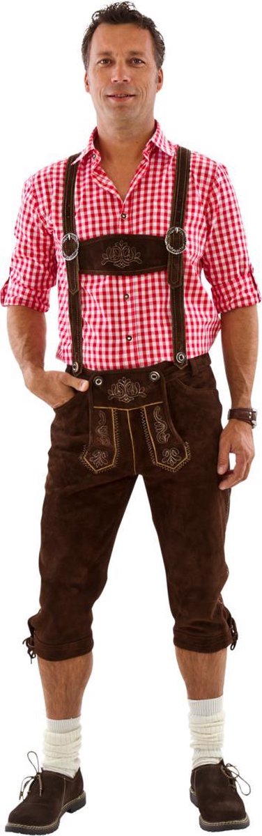 Lederhosen Ulrich donkerbruin knielengte Wildleder | Maat 46